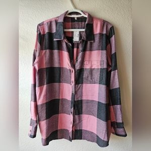Pink Black Long Sleeve Flannel